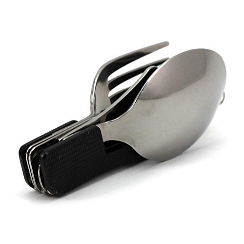 Multi-function Outdoor Camping Picnic Tableware Stainless Steel Cutlery 4 in 1 Folding Spoon Fork Knife&Bottle...
