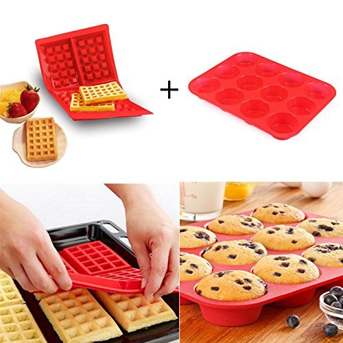 Skango(TM) 2pcs/lot Silicone Cake Mold 4-Cavity Waffles Cake Chocolate Pan with 12-Cavity Muffin Cake Biscuit... N3