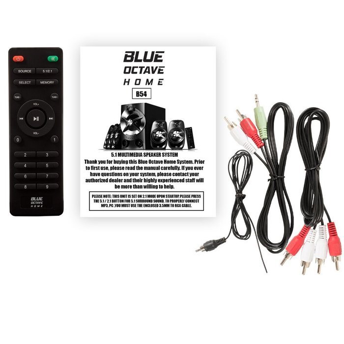Blue Octave B54 Home Theater 5.1 Bluetooth Speaker System with Optical Input FM USB and 4 Ext. Cables N3