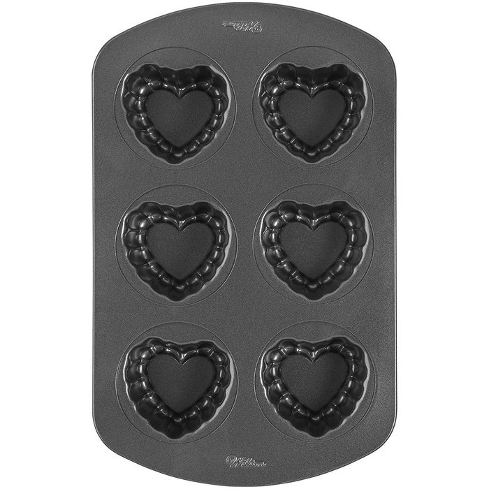 Wilton 2105-0771 Valentine Nonstick 6-Cavity Ruffled Heart Mini Cake Pan N2