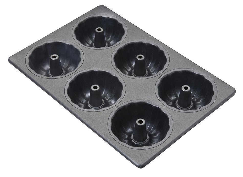 Focus Foodservice Commercial Bakeware 6 Count 3-7/8-Inch Non-Stick Fluted Mini Tube Cake Pan