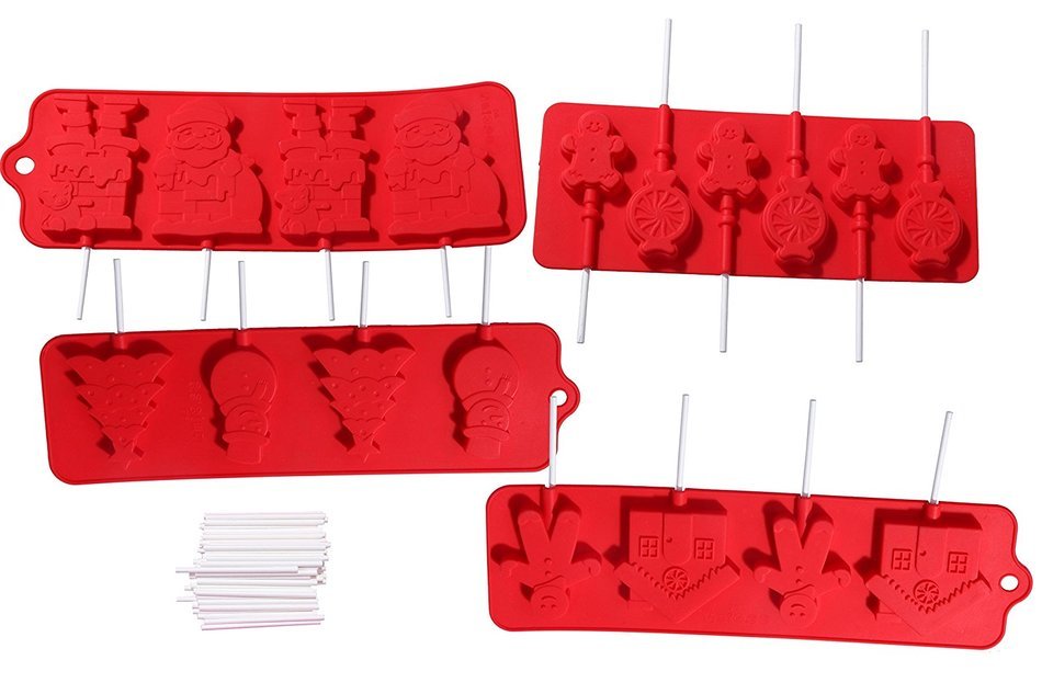 Juvale Silicone Christmas Holiday Chocolate Lollipop Sucker Mold Set Hard Candy Heat Resistant Includes 100 Lollipop... N4