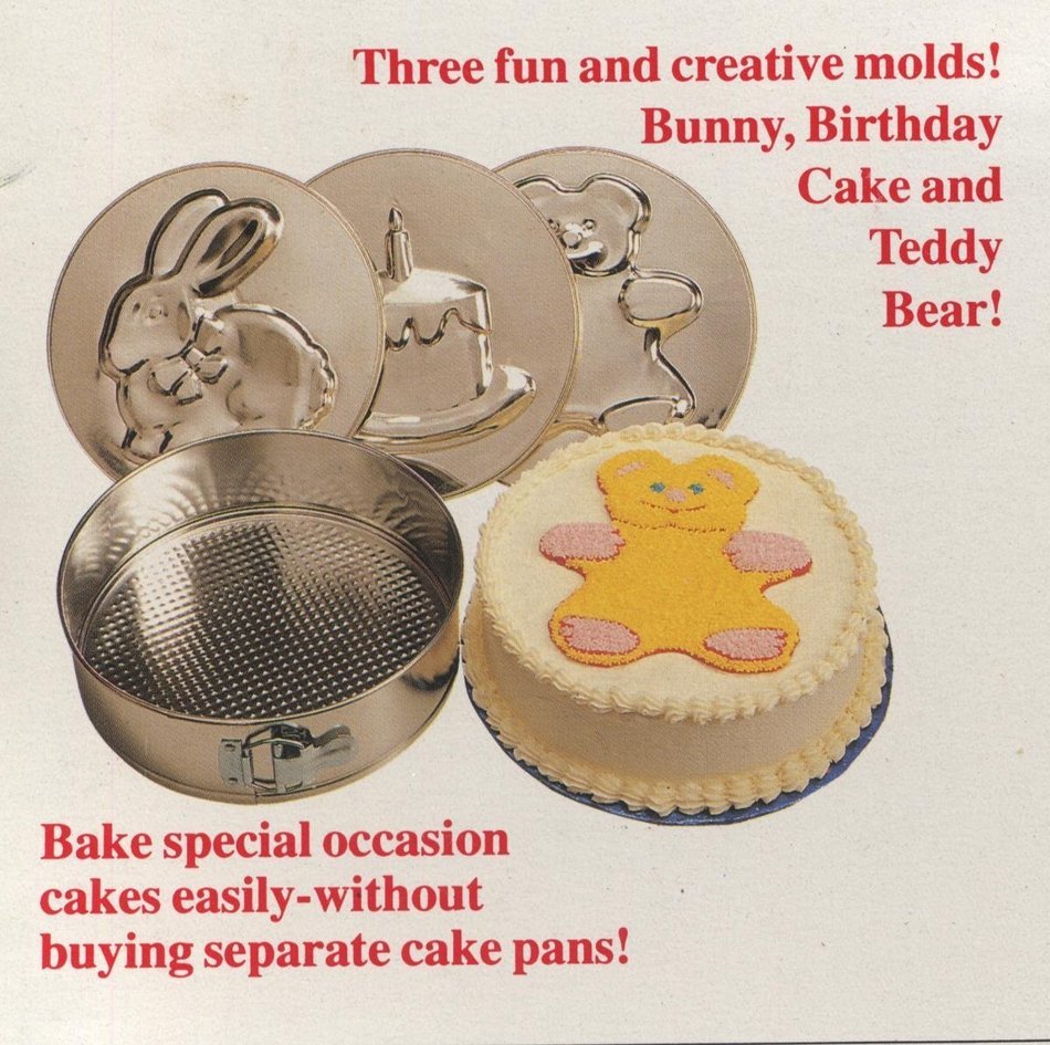 NORPRO 5 Piece Springform Pan Set w/ Removable Bear, Rabbit & Birthday Cake Bottoms