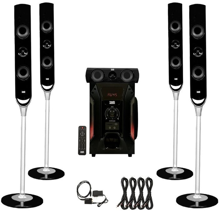 Acoustic Audio AAT1000 Tower 5.1 Speaker System with Optical Input and 4 Extension Cables