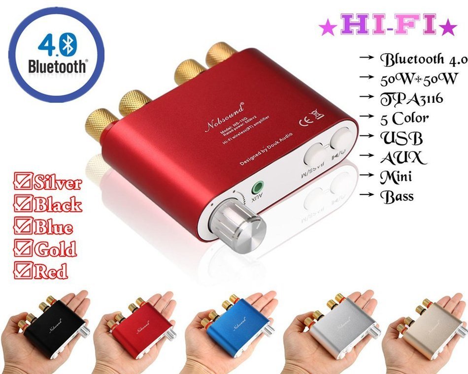 Nobsound NS-10G Mini Bluetooth 4.0 Digital Amplifier 100W HiFi Amp with Power Supply (Blue) N30