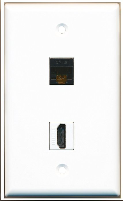 RiteAV - 1 Cat6 Black Ethernet and 1 HDMI Port Wall Plate White
