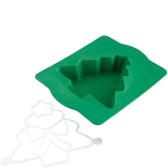 Chicago Metallic Silicone Christmas Tree Cake Pan and Stencil