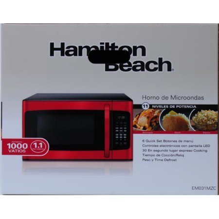 Hamilton Beach 1.1 cu ft, 10 power levels, LED display, 1000W, Microwave oven, Red,10 power levels, 6 quick set... N2