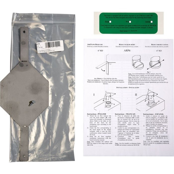 Broan ARP6 Air Flow Reducer 6" Round Reduces CFM to less than 300 CFM