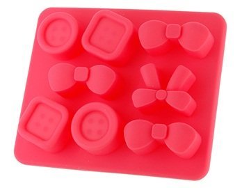Bowknot &amp- Button Shaped Silicone Ice Tray (Red) N2