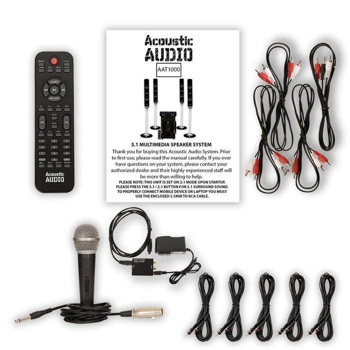 Acoustic Audio AAT1000 Tower 5.1 Speaker System with Optical Input Mic and 5 Extension Cables N2