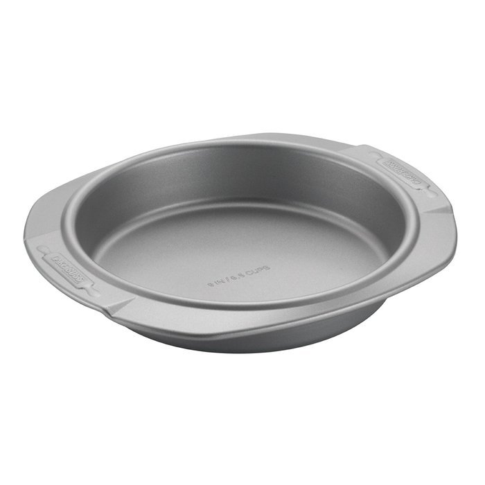 Cake Boss Deluxe Nonstick Bakeware 9-Inch Round Cake Pan, Gray with Red Silicone Grips N2