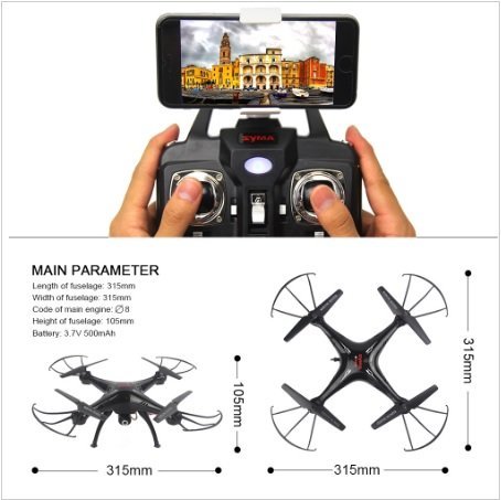 High quality Syma X5SW FPV RC Quadcopter Drone with WI-FI HD 2.4G 6-Axis Camera Drones RC Helicopter with 5 Battery... N7