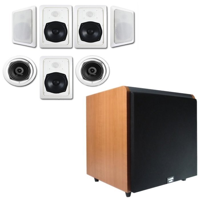 Acoustic Audio HT-57 In-Wall/Ceiling 7.1 Home Theater Speakers and 12" Powered Sub HT-57-HD12C