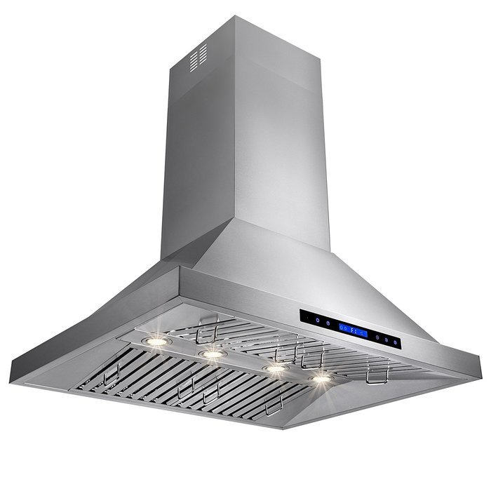 AKDY&reg; 36" Stainless Steel Island Mount Range Hood Touch Screen Display Baffle Filter Ductless Vent N2