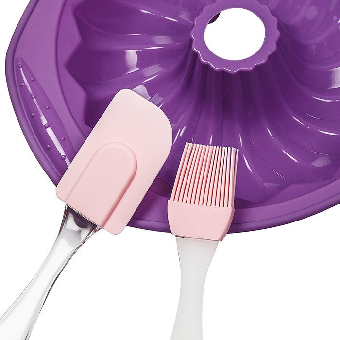 Premium Silicone Bundt Pan w/ Brush and Spatula Random Color N2