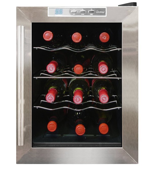 Vinotemp VT-18TEDS Thermo-Electric Digital 18-Bottle Wine Chiller, Black and Stainless N3