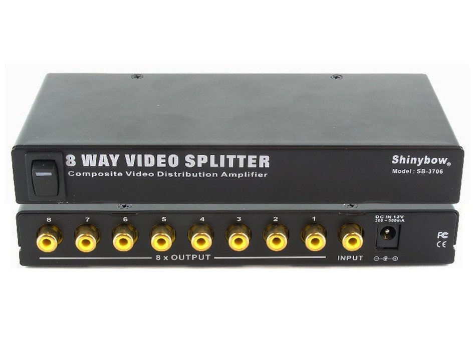 Shinybow 1x8 (1:8) 8-Way Composite RCA Video Splitter Distribution Amplifier SB-3706RCA