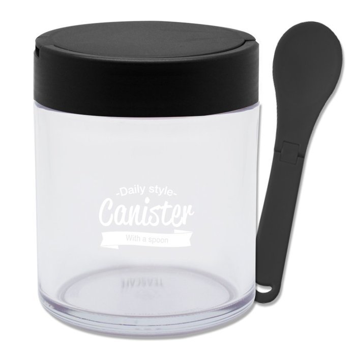 [1+1] TEASCAFE Cereal Spoon Canister, 15oz, 2Piece - Containing a spoon on the lid (Bear Black lid-Urban Black... N10