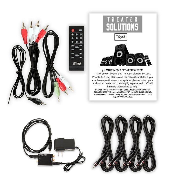 Theater Solutions TS518 Bluetooth Home 5.1 Speaker System FM Tuner Optical Input 4 Ext. Cables N2