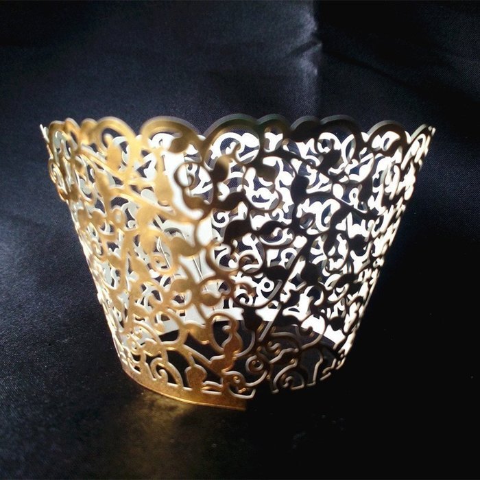 Tinksky 60pcs Vine Filigree Lace Cupcake Wrapper Wraps Liner Wedding Party Festival Cake Decoartion (Golden Yellow) N4