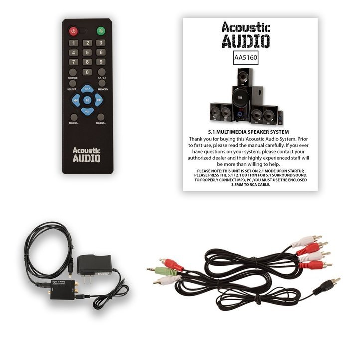 Acoustic Audio AA5160 Home Theater 5.1 Speaker System with Optical Input and FM Tuner