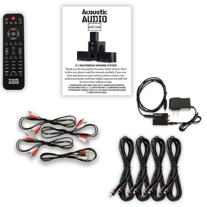 Acoustic Audio AA5104 Home Theater 5.1 Speaker System with Optical Input and 4 Extension Cables