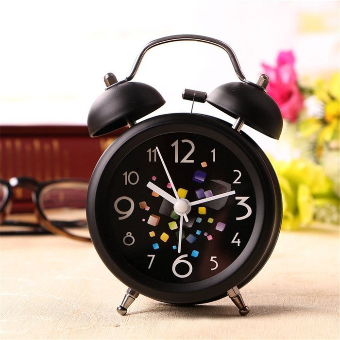 Surborder Shop 3 inch Twin Bell Analog Loud Alarm Clock- Black floral N6