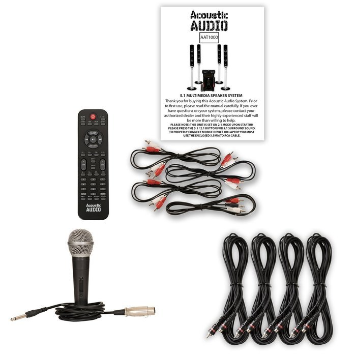 Acoustic Audio AAT1000 Tower 5.1 Speaker System with Mic Powered Sub and 4 Extension Cables N2