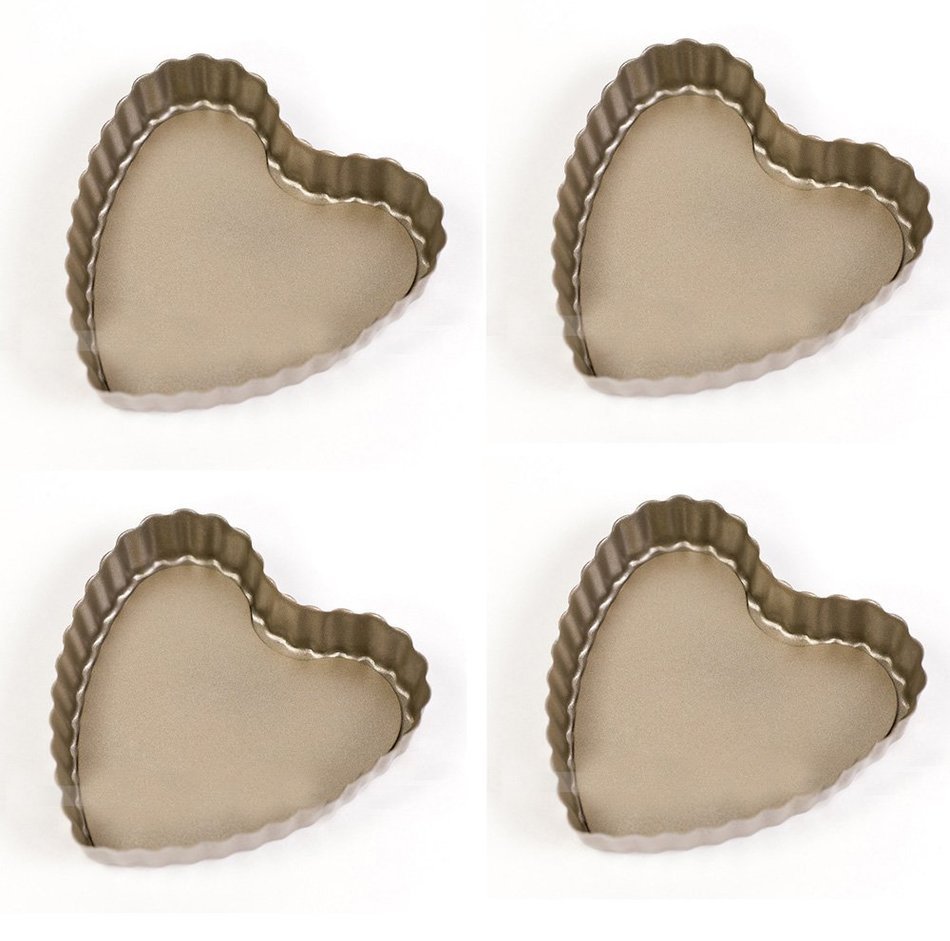 Misula Mini Size 4 inch Removable Bottom Carbon Steel Wave Heart Shaped Cake Pan Baking Mold Muffin Tins Mold...