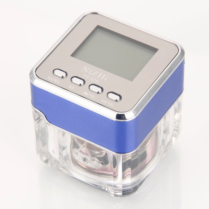 Getmore Durable Mini Multimedia Speaker LCD Mp3 Fm Radio for Micro Sd Mp3 USB Blue N4