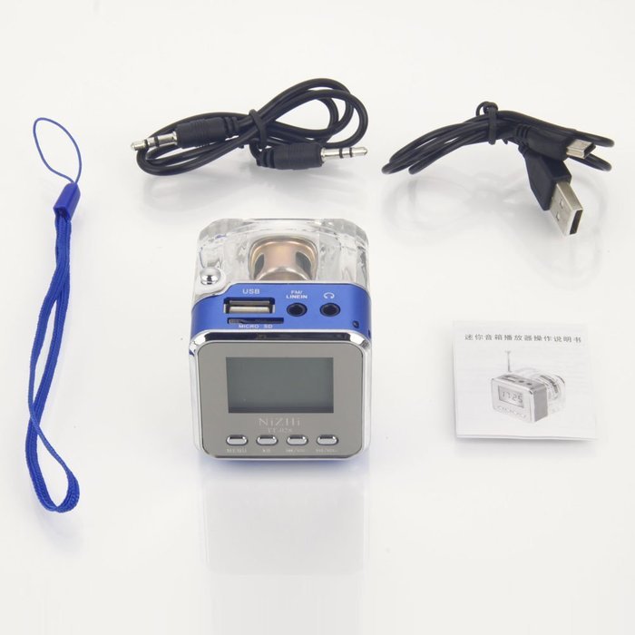Getmore Durable Mini Multimedia Speaker LCD Mp3 Fm Radio for Micro Sd Mp3 USB Blue N5