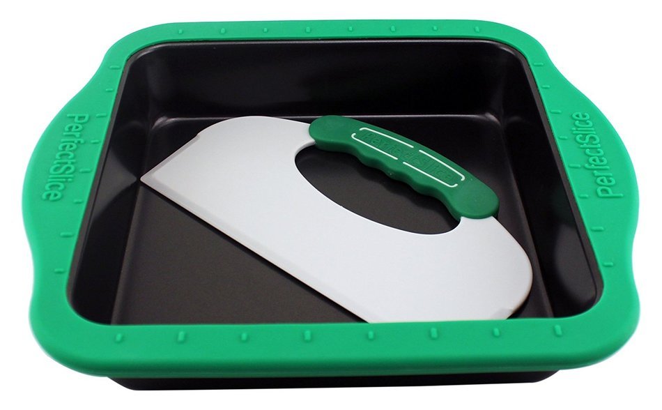 BergHOFF Perfect Slice Square Cake Pan with Silicone Sleeve and Tool, Gray