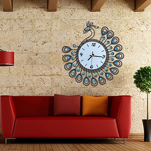 Luxury Diamond Peacock Large Wall Clocks Metal Living room Creative Wall Clock Fashion Silent