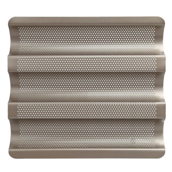 Whitelotous 3 Gutters Non-stick Perforated Baguette Pan French Bread Pan Wave Loaf Bake Mold - Champagne N7