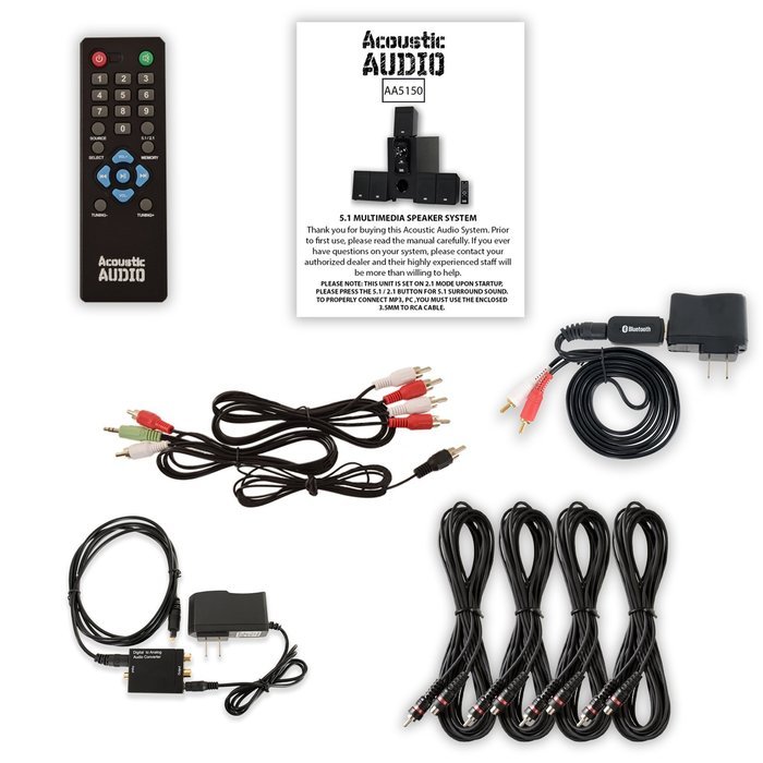 Acoustic Audio AA5150 Home 5.1 Speaker System with Bluetooth Optical Input FM and 4 Extension Cables N2