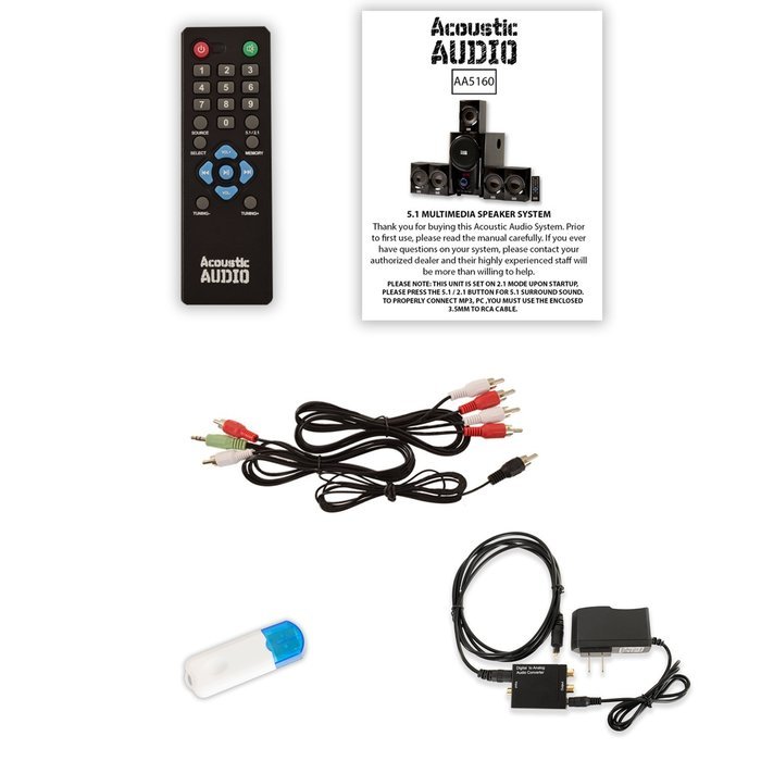 Acoustic Audio AA5160 Home Theater 5.1 Speaker System with USB Bluetooth Optical Input and FM Tuner N2