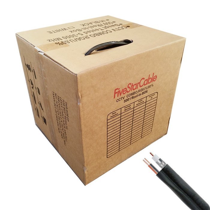 Five Star Cable ETL Litsted RG6/U Siamese 500 ft. Coaxial CCTV Cable - Combo RG6/U + 18AWG/2 Power N2