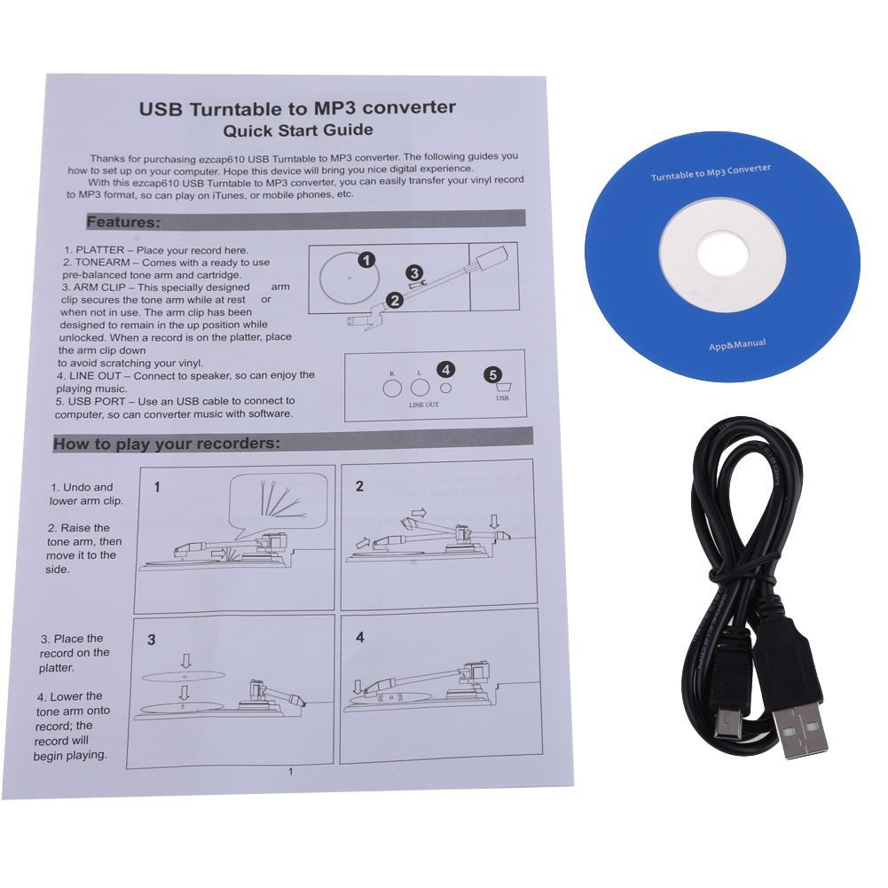 Ezcap Usb Phonograph Vintage Turntable Record Player 33rpm Lp Vinyl To Mp3 Converter Player Mini