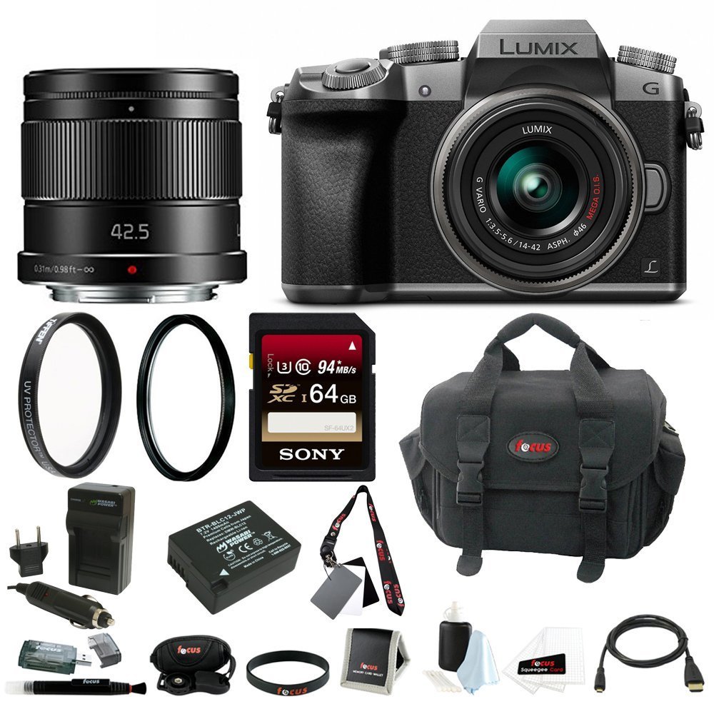 Panasonic Lumix G7 Mirrorless Digital Camera w/ 42mm & 42.5mm f/1.7 ...