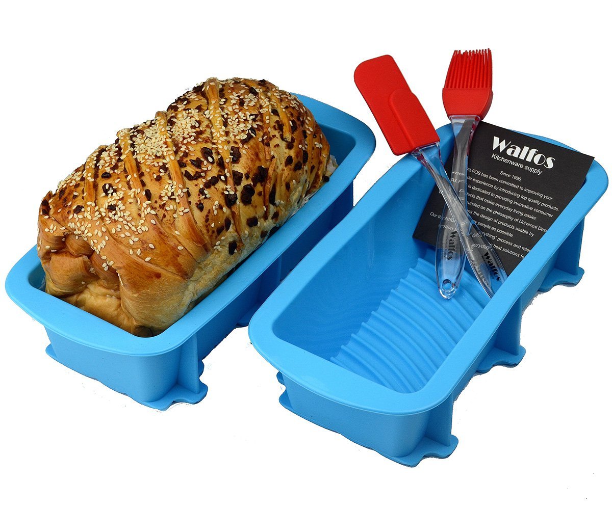 Walfos Nonstick Silicone Bread And Loaf Pan Set Of 2, No Odor, Easy ...