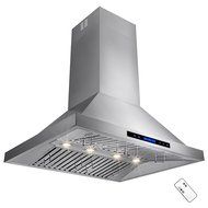 AKDY&reg; 36" Stainless Steel Island Mount Range Hood Touch Screen Display Baffle Filter Ductless Vent N3