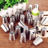 23 Piece Set Cake Decorating Tips Russian Decorating Tips Piping Pastry Tips Stainless Steel 23 piece Coupler,... N8