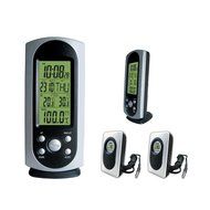 RF Wireless Weather Station with Indoor Ourdoor Sauna Thermometer Remote Sensor Digital Alarm Clock Green Backlight N4