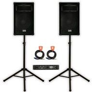 Acoustic Audio DR12 PA DJ Karaoke 12" Speaker Pair, Amp, Stands and Cables 1200 Watts 2 Way DR12-PK4 N2