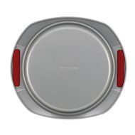 Cake Boss Deluxe Nonstick Bakeware 9-Inch Round Cake Pan, Gray with Red Silicone Grips N6