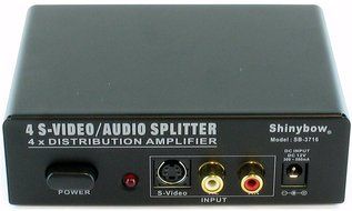 Shinybow 1x4 (1:4) 4-Way S-Video + Stereo Analog R/L Audio Splitter Distribution Amplifier SB-3716 by Shinybow N2