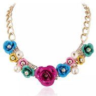 Mashahan Fashion Womens Pearls Colorful Flower Necklace for Evening N3