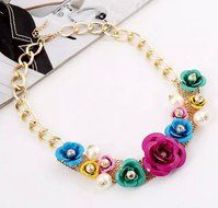 Mashahan Fashion Womens Pearls Colorful Flower Necklace for Evening N4