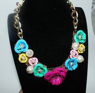 Mashahan Fashion Womens Pearls Colorful Flower Necklace for Evening N5